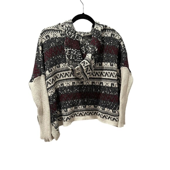 Hollister Women's Hooded Sweater Gray Aztec Poncho Style Size Small - Picture 3 of 8